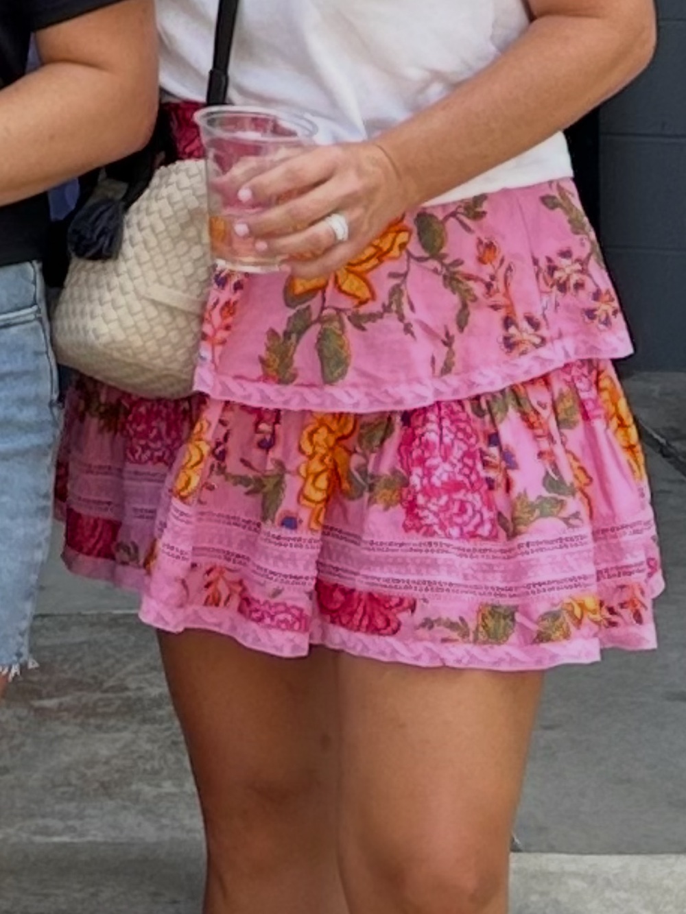 Karlie Pink Floral Tiered Mini Skirt with Yellow Accents